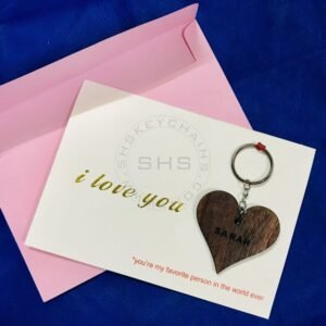 Personalized “I Love You” Greeting Card with Wooden Heart Name Keychain