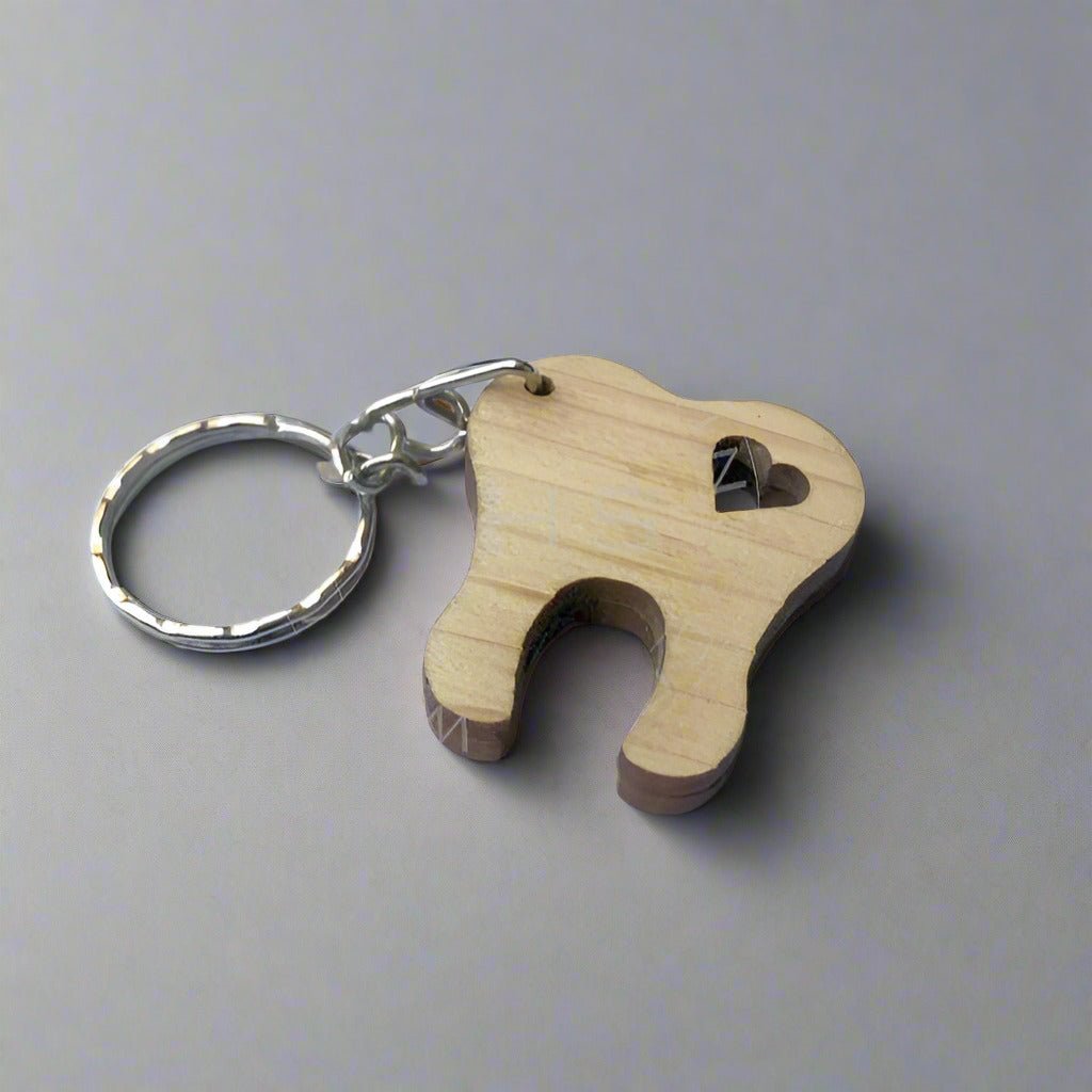 Laser-Cut-Wooden-Tooth-and-Heart-key-ring - Pikku Gifts