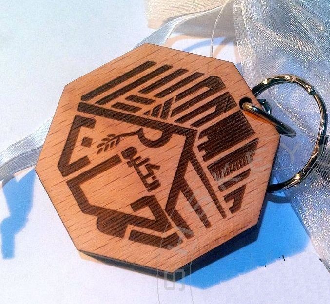Octagonal Wooden Logo Keychain-Beech Wood1 - Pikku Gifts