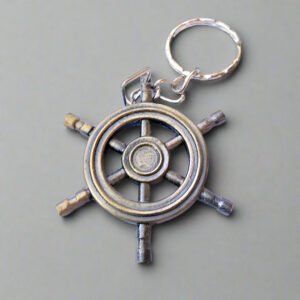 Antique Brass Ship Wheel Keyring – Double-Sided Nautical Zinc Alloy Pendant