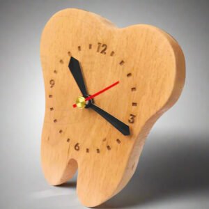Solid Wood Tooth Shaped Desktop Clock for Dentists – Handcrafted Dental Desk Timepiece