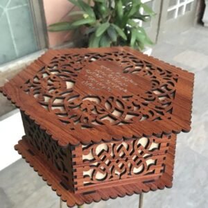 Hexagonal Laser Cut Wooden Gift Box with Heart Engraving – Personalized