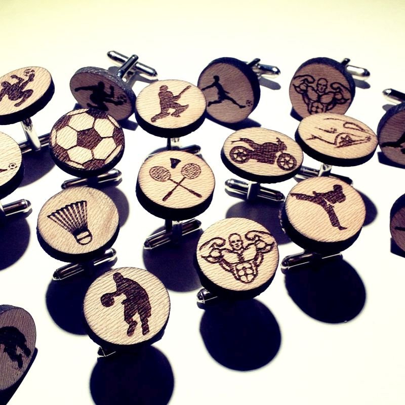 Laser Engraved Wooden Sports Cufflinks - Pikku Gifts