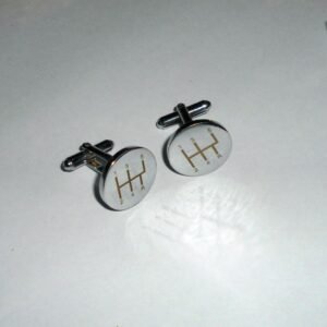 Manual Gear Shift Engraved Round Cufflinks – Stainless Steel Automotive Accessories