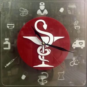 Medical Symbol Square Acrylic Wall Clock – Transparent Clinic Decor (10 Inch)