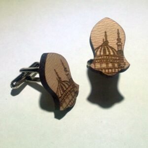 Nalain Shaped Wooden Cufflinks – Laser Engraved Islamic Design with Metal Mechanism
