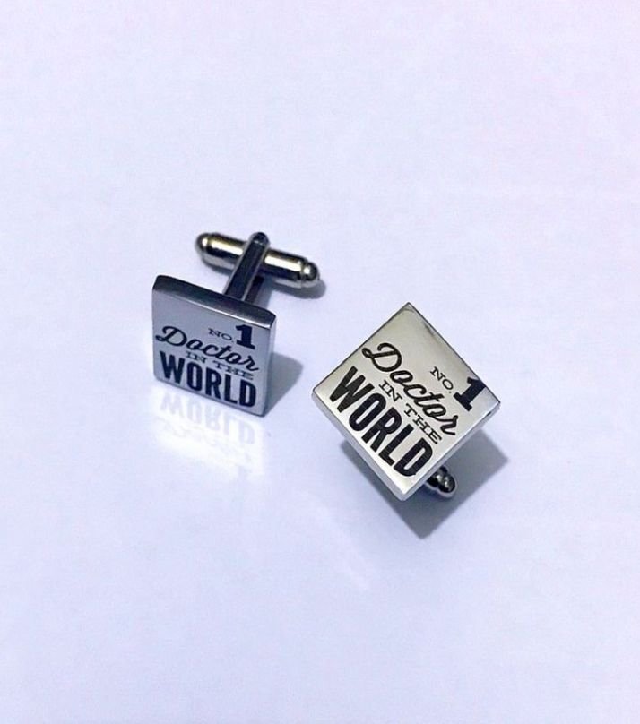 No1 Doctor in the World Engraved Square Cufflinks - Pikku Gifts