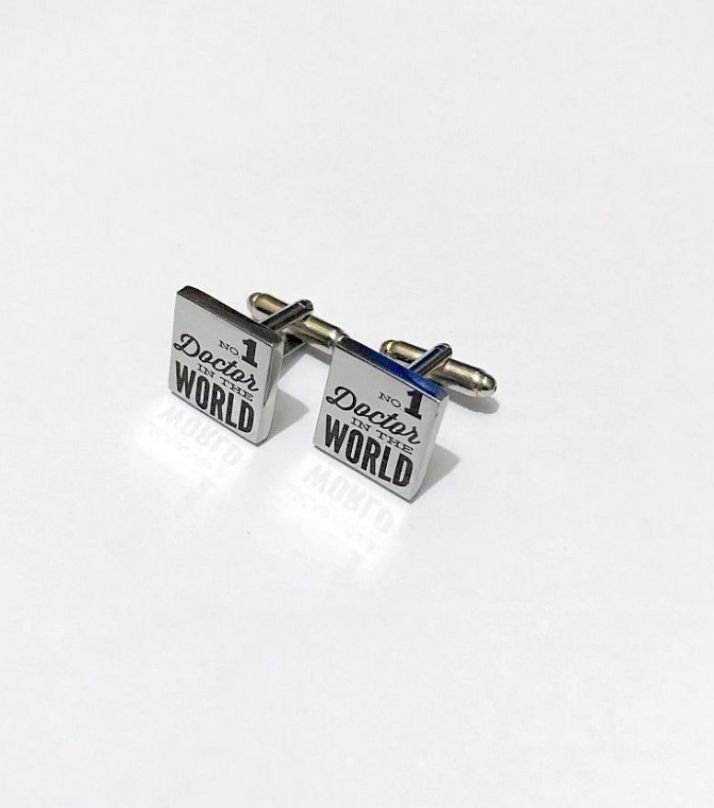 No1 Doctor in the World Engraved Square Cufflinks1 - Pikku Gifts