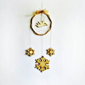 Christmas Theme Wooden Dream Catcher – Festive Wall Hanging