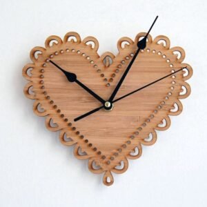 Heart Shape Wooden Wall Clock – Laser Cut Romantic Décor (10–12 Inches)
