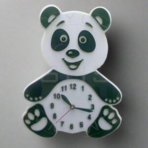 Panda Kids Wall Clock – Black & White Acrylic Cartoon Design